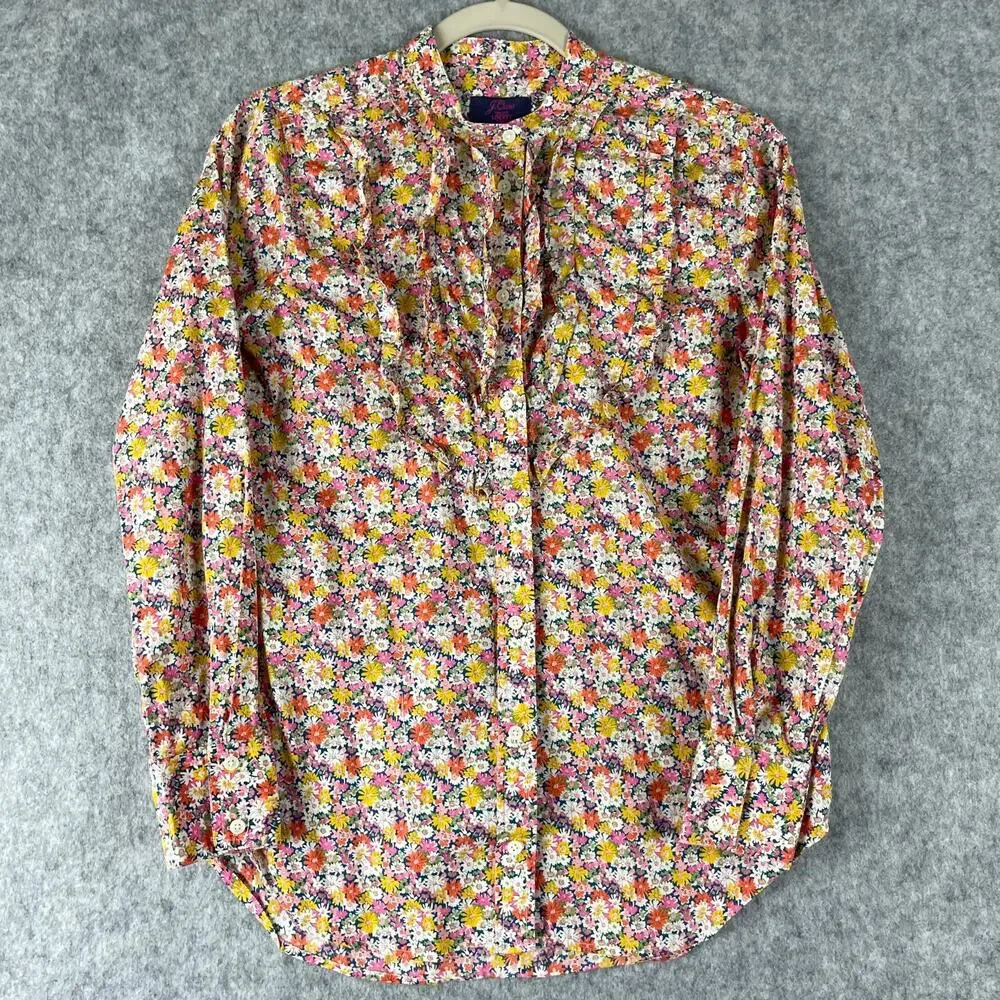 J.Crew Liberty London Band Collar Ruffled Shirt Womens‎ XS Libby Floral Cotton